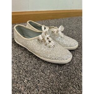 Kate Spade x Keds White Sparkle Glitter Lace Up Bridal Sneakers Size 6/36